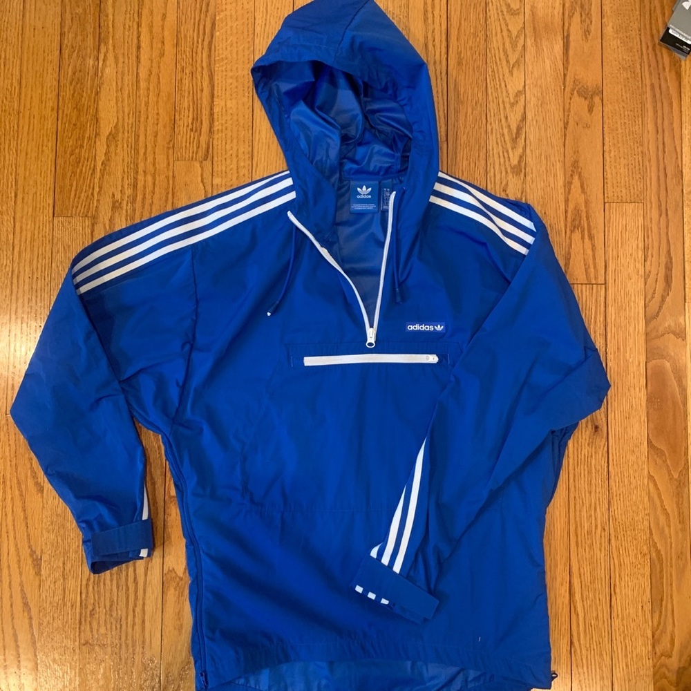 mens small adidas blue quarter zip raincoat/jacket/windbreaker